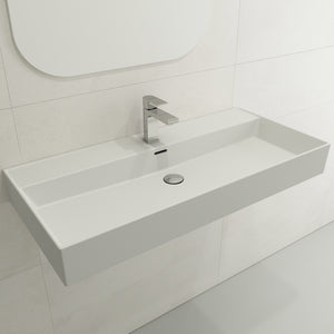 Alternate Image for BOCCHI Milano 40" Rectangle Wallmount Fireclay Bathroom Sink, Matte White, Single Faucet Hole, 1378-002-0126