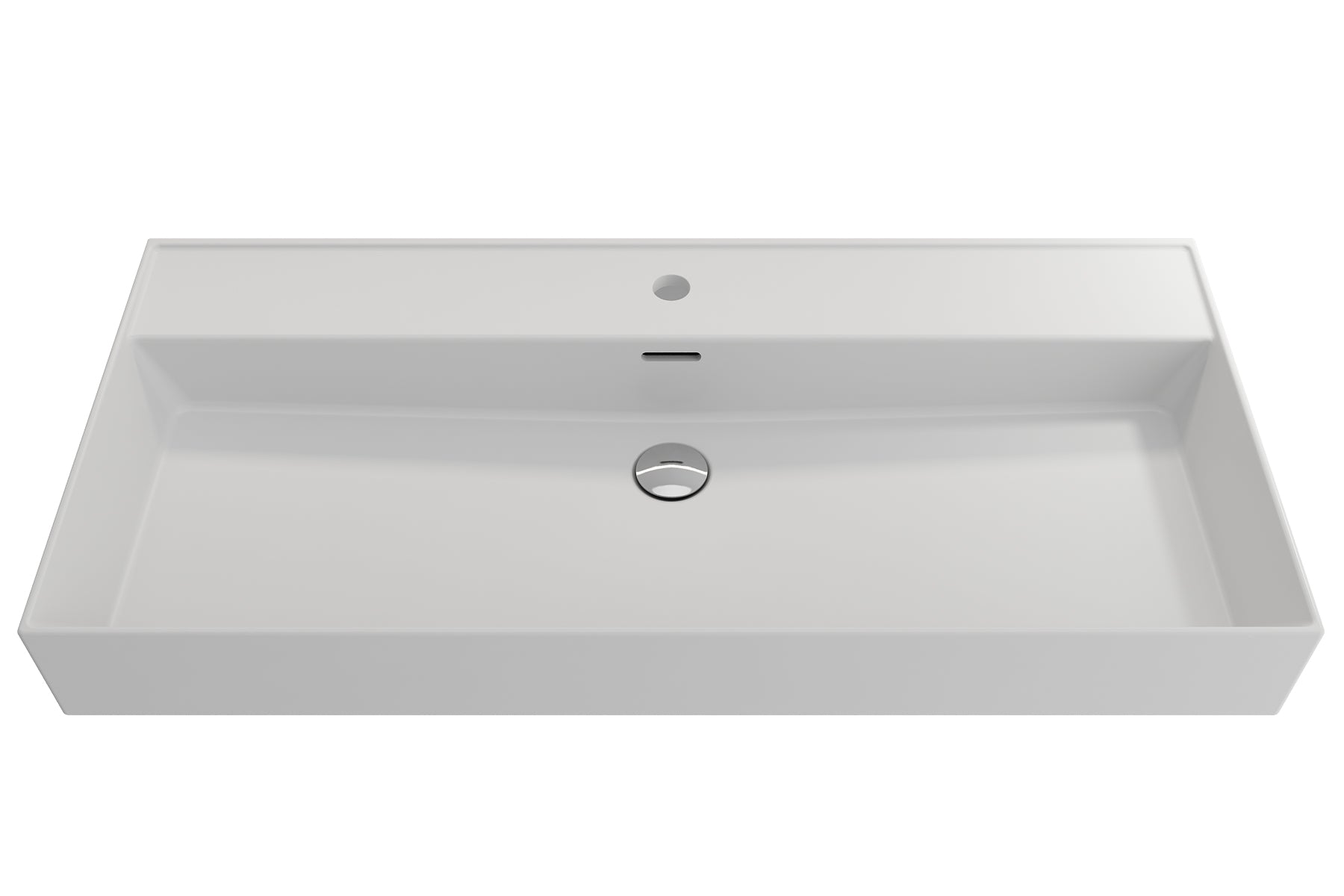 BOCCHI Milano 40" Rectangle Wallmount Fireclay Bathroom Sink, Matte White, Single Faucet Hole, 1378-002-0126
