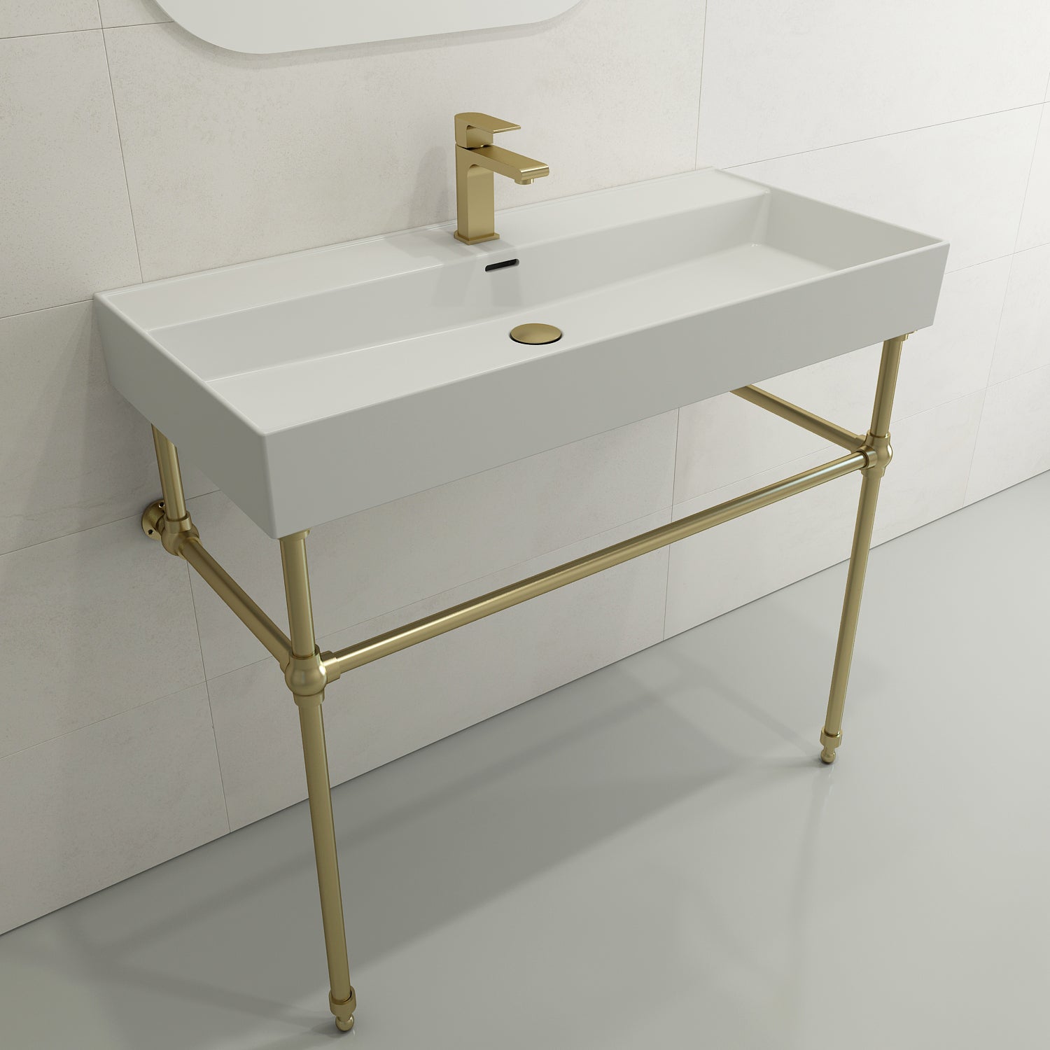 BOCCHI Milano 40" Rectangle Wallmount Fireclay Bathroom Sink, Matte White, Single Faucet Hole, 1378-002-0126