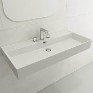 Alternate Image for BOCCHI Milano 40" Rectangle Wallmount Fireclay Bathroom Sink, Matte White, 3 Faucet Hole, 1378-002-0127