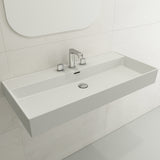 BOCCHI Milano 40" Rectangle Wallmount Fireclay Bathroom Sink, Matte White, 3 Faucet Hole, 1378-002-0127