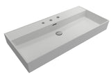 BOCCHI Milano 40" Rectangle Wallmount Fireclay Bathroom Sink, Matte White, 3 Faucet Hole, 1378-002-0127