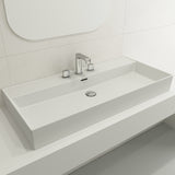 BOCCHI Milano 40" Rectangle Wallmount Fireclay Bathroom Sink, Matte White, 3 Faucet Hole, 1378-002-0127