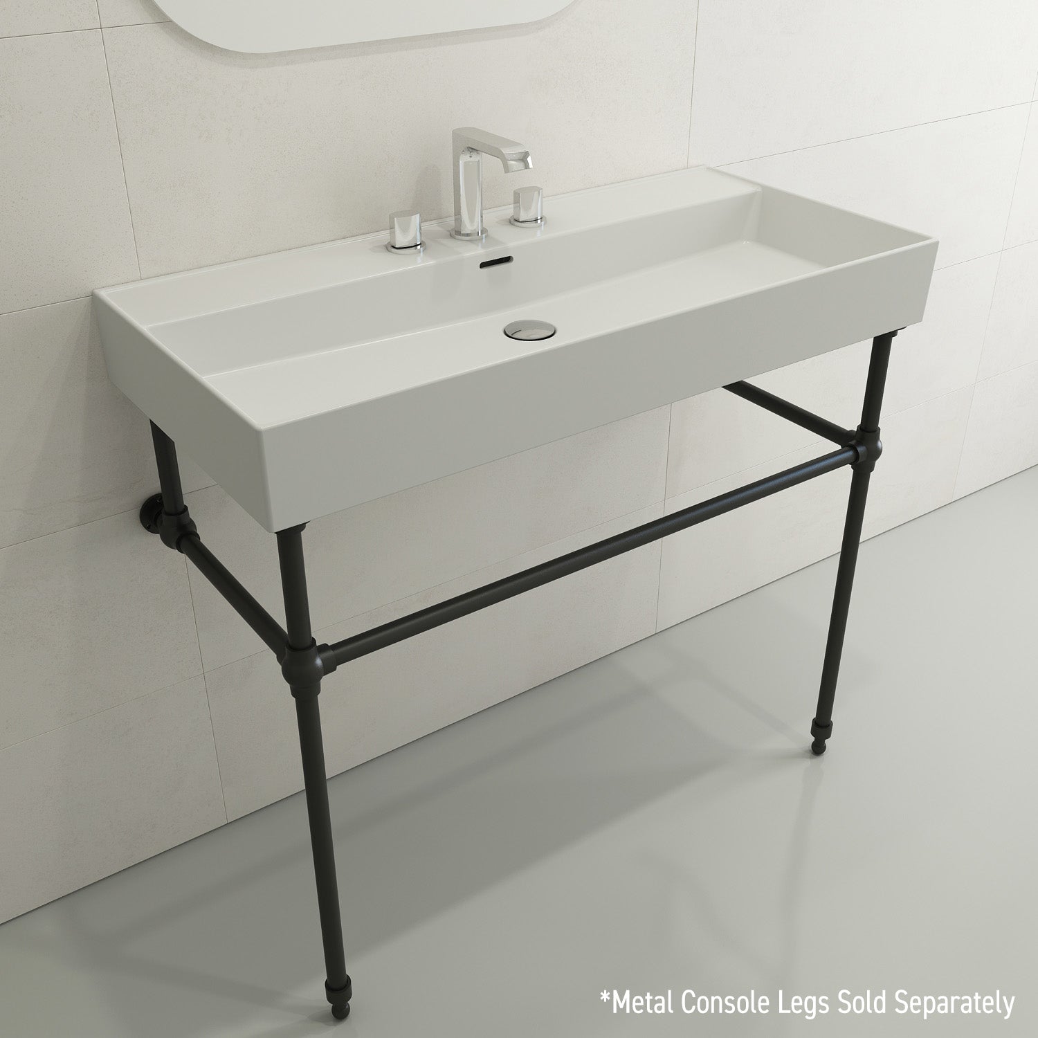 BOCCHI Milano 40" Rectangle Wallmount Fireclay Bathroom Sink, Matte White, 3 Faucet Hole, 1378-002-0127