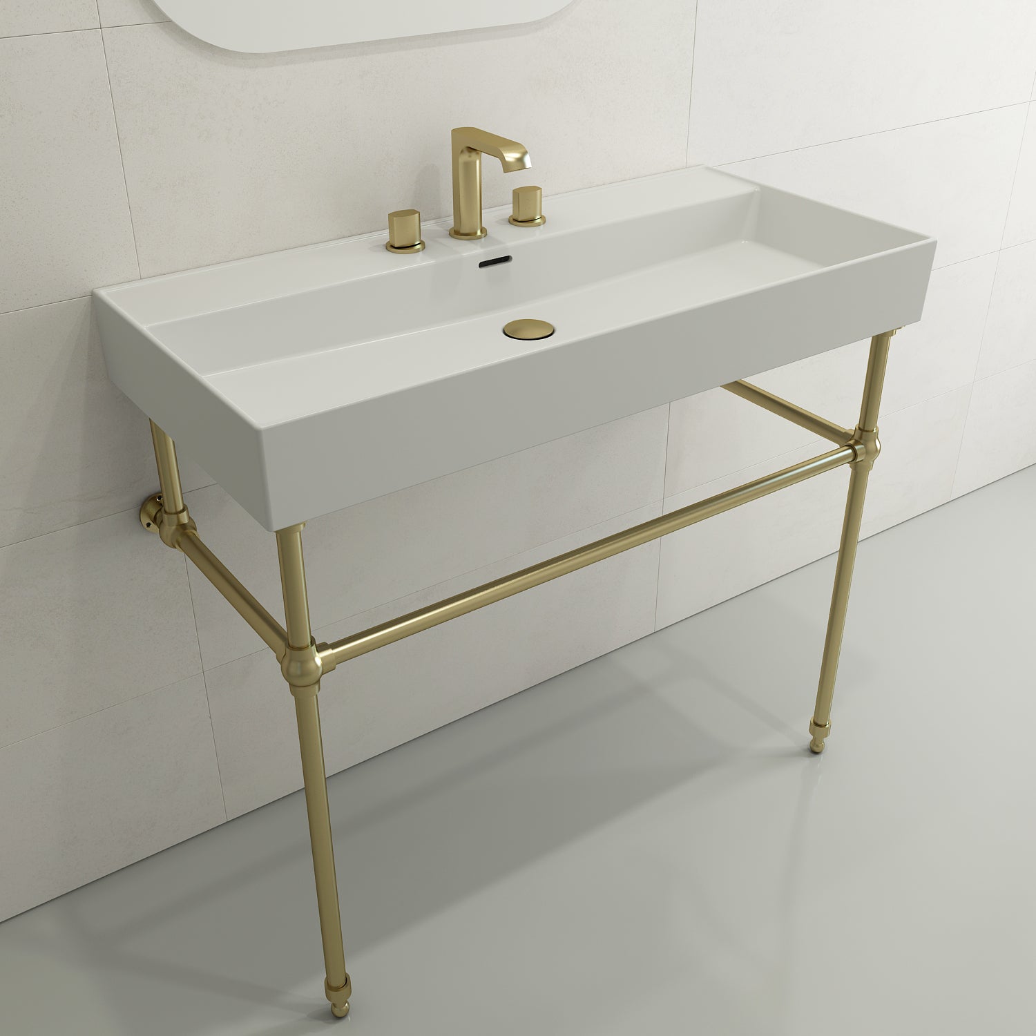BOCCHI Milano 40" Rectangle Wallmount Fireclay Bathroom Sink, Matte White, 3 Faucet Hole, 1378-002-0127