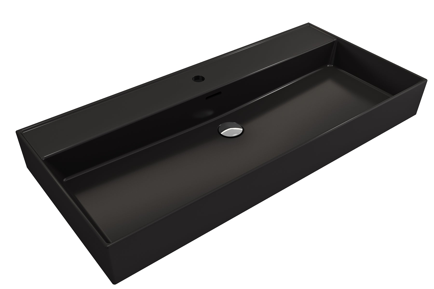 BOCCHI Milano 40" Rectangle Wallmount Fireclay Bathroom Sink, Matte Black, Single Faucet Hole, 1378-004-0126