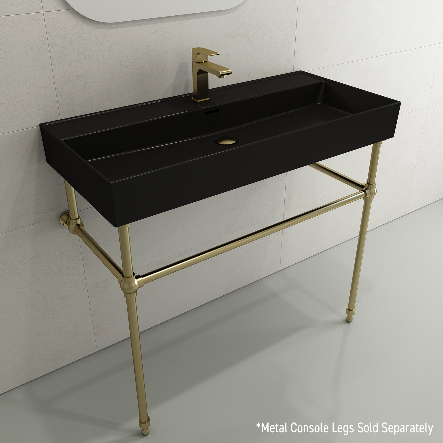 BOCCHI Milano 40" Rectangle Wallmount Fireclay Bathroom Sink, Matte Black, Single Faucet Hole, 1378-004-0126