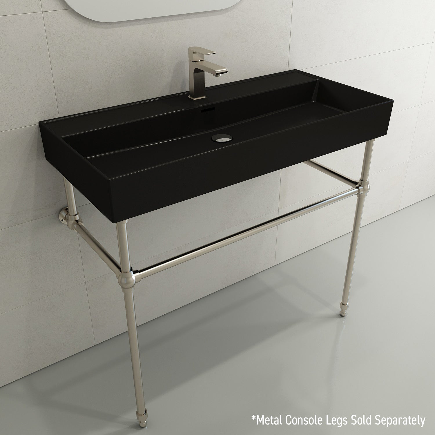 BOCCHI Milano 40" Rectangle Wallmount Fireclay Bathroom Sink, Matte Black, Single Faucet Hole, 1378-004-0126
