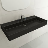 BOCCHI Milano 40" Rectangle Wallmount Fireclay Bathroom Sink, Matte Black, 3 Faucet Hole, 1378-004-0127