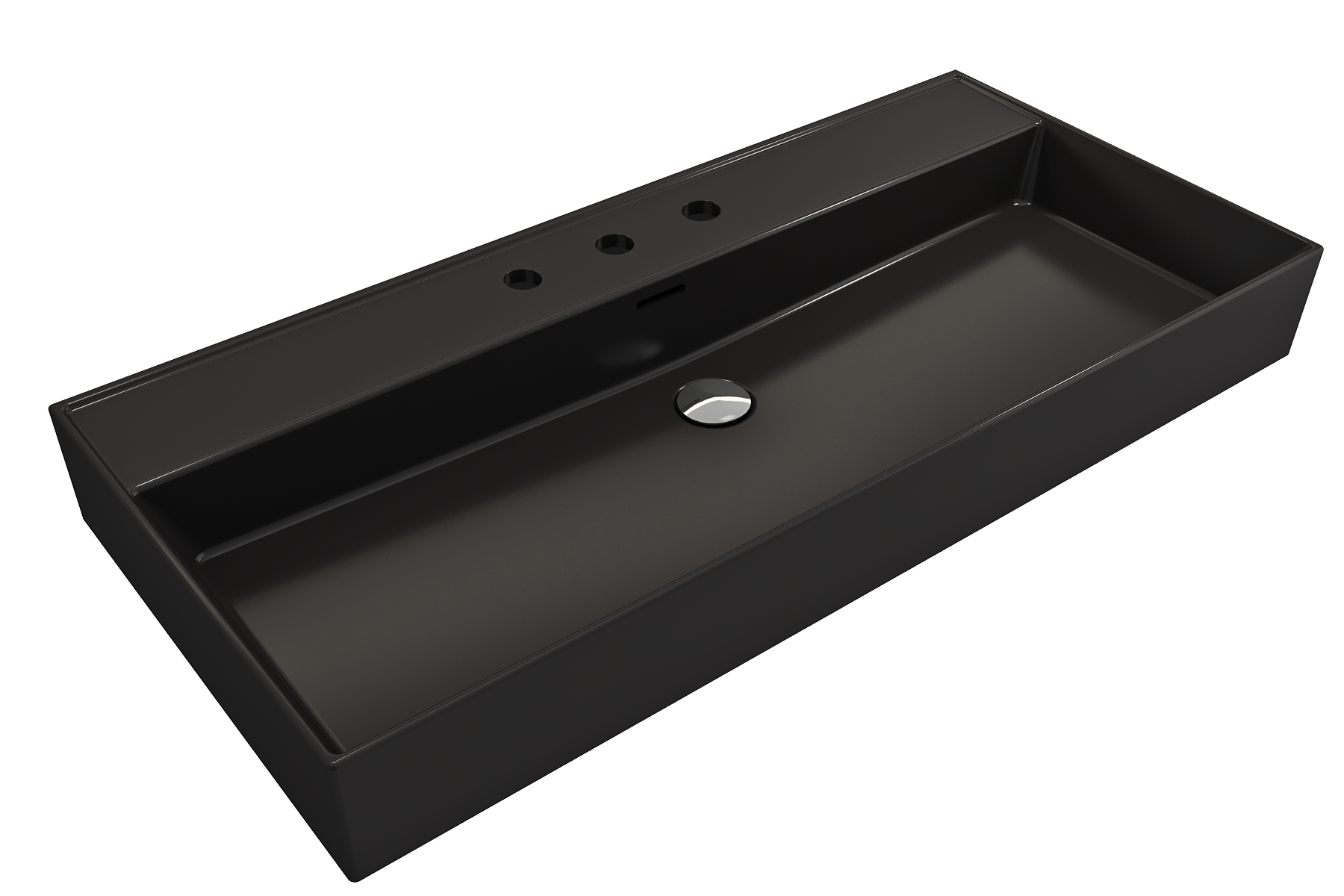 BOCCHI Milano 40" Rectangle Wallmount Fireclay Bathroom Sink, Matte Black, 3 Faucet Hole, 1378-004-0127