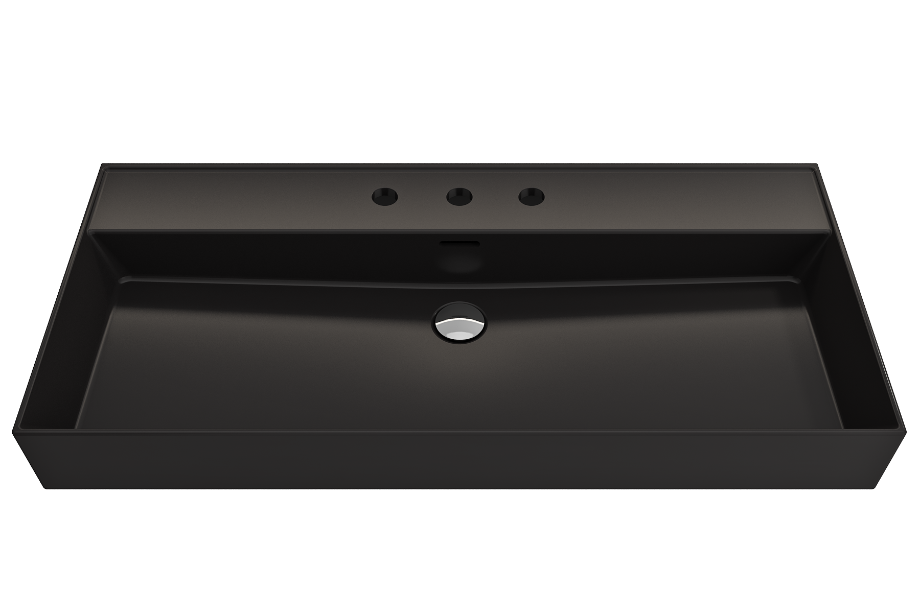 BOCCHI Milano 40" Rectangle Wallmount Fireclay Bathroom Sink, Matte Black, 3 Faucet Hole, 1378-004-0127
