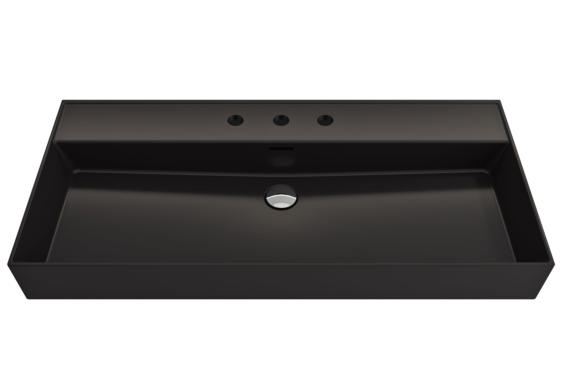 BOCCHI Milano 40" Rectangle Wallmount Fireclay Bathroom Sink, Matte Black, 3 Faucet Hole, 1378-004-0127