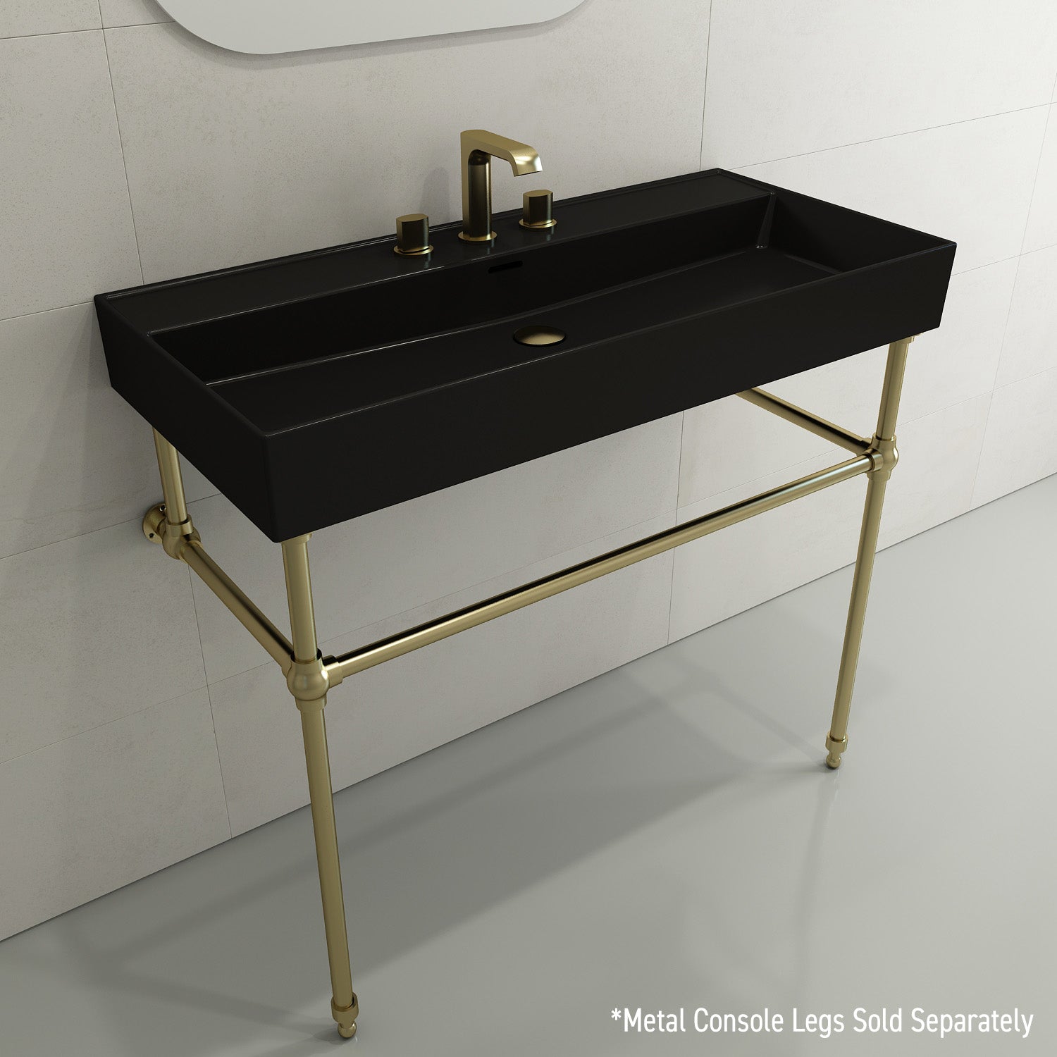 BOCCHI Milano 40" Rectangle Wallmount Fireclay Bathroom Sink, Matte Black, 3 Faucet Hole, 1378-004-0127