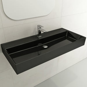 Alternate Image for BOCCHI Milano 40" Rectangle Wallmount Fireclay Bathroom Sink, Black, Single Faucet Hole, 1378-005-0126