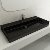 BOCCHI Milano 40" Rectangle Wallmount Fireclay Bathroom Sink, Black, Single Faucet Hole, 1378-005-0126