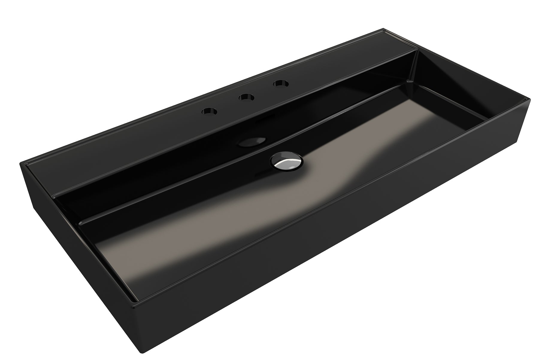 BOCCHI Milano 40" Rectangle Wallmount Fireclay Bathroom Sink, Black, 3 Faucet Hole, 1378-005-0127
