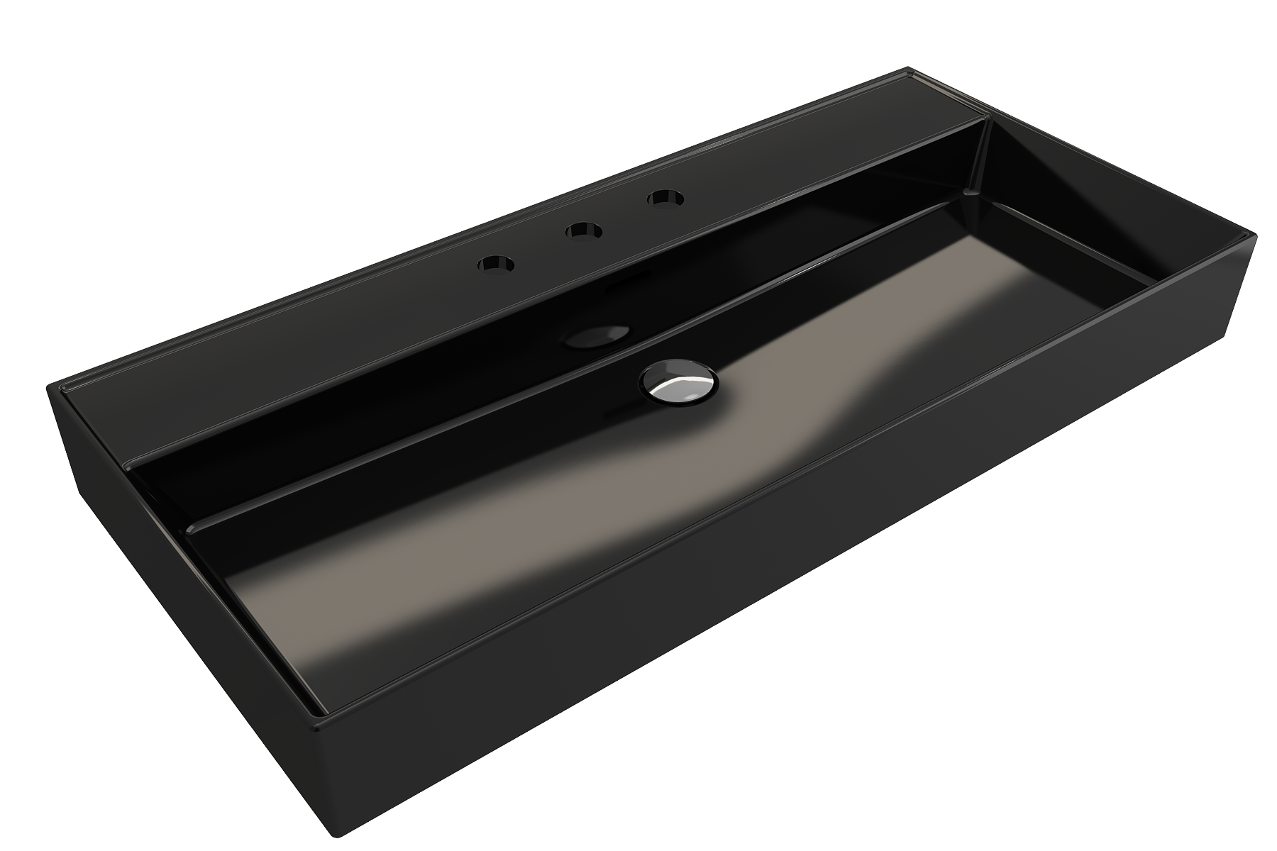 BOCCHI Milano 40" Rectangle Wallmount Fireclay Bathroom Sink, Black, 3 Faucet Hole, 1378-005-0127
