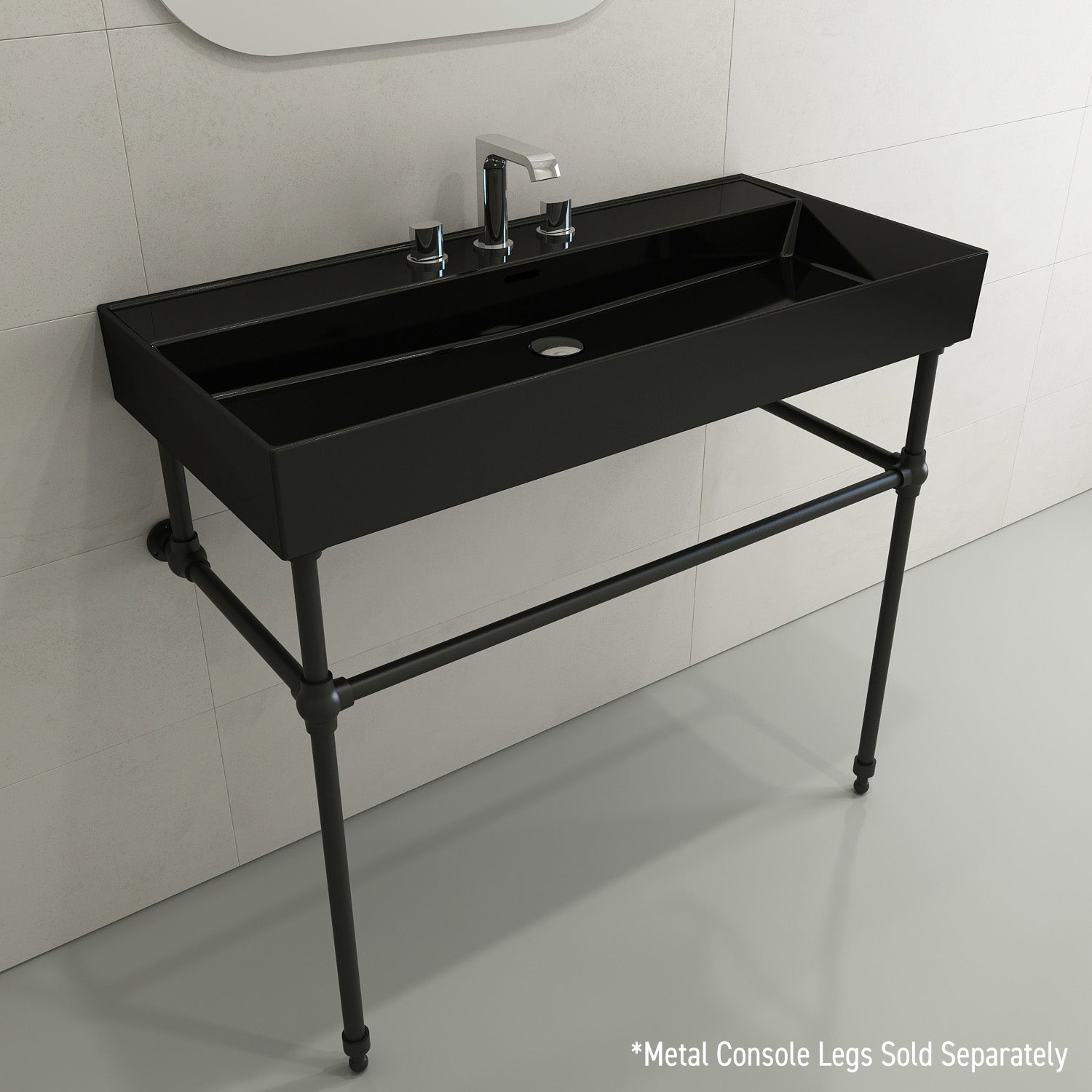 BOCCHI Milano 40" Rectangle Wallmount Fireclay Bathroom Sink, Black, 3 Faucet Hole, 1378-005-0127
