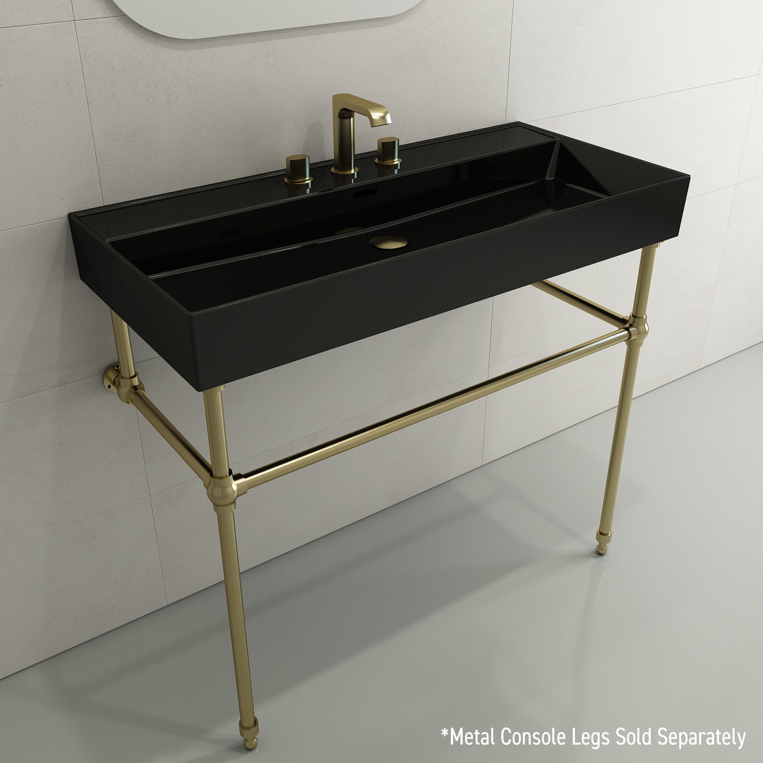 BOCCHI Milano 40" Rectangle Wallmount Fireclay Bathroom Sink, Black, 3 Faucet Hole, 1378-005-0127