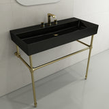 BOCCHI Milano 40" Rectangle Wallmount Fireclay Bathroom Sink, Black, 3 Faucet Hole, 1378-005-0127