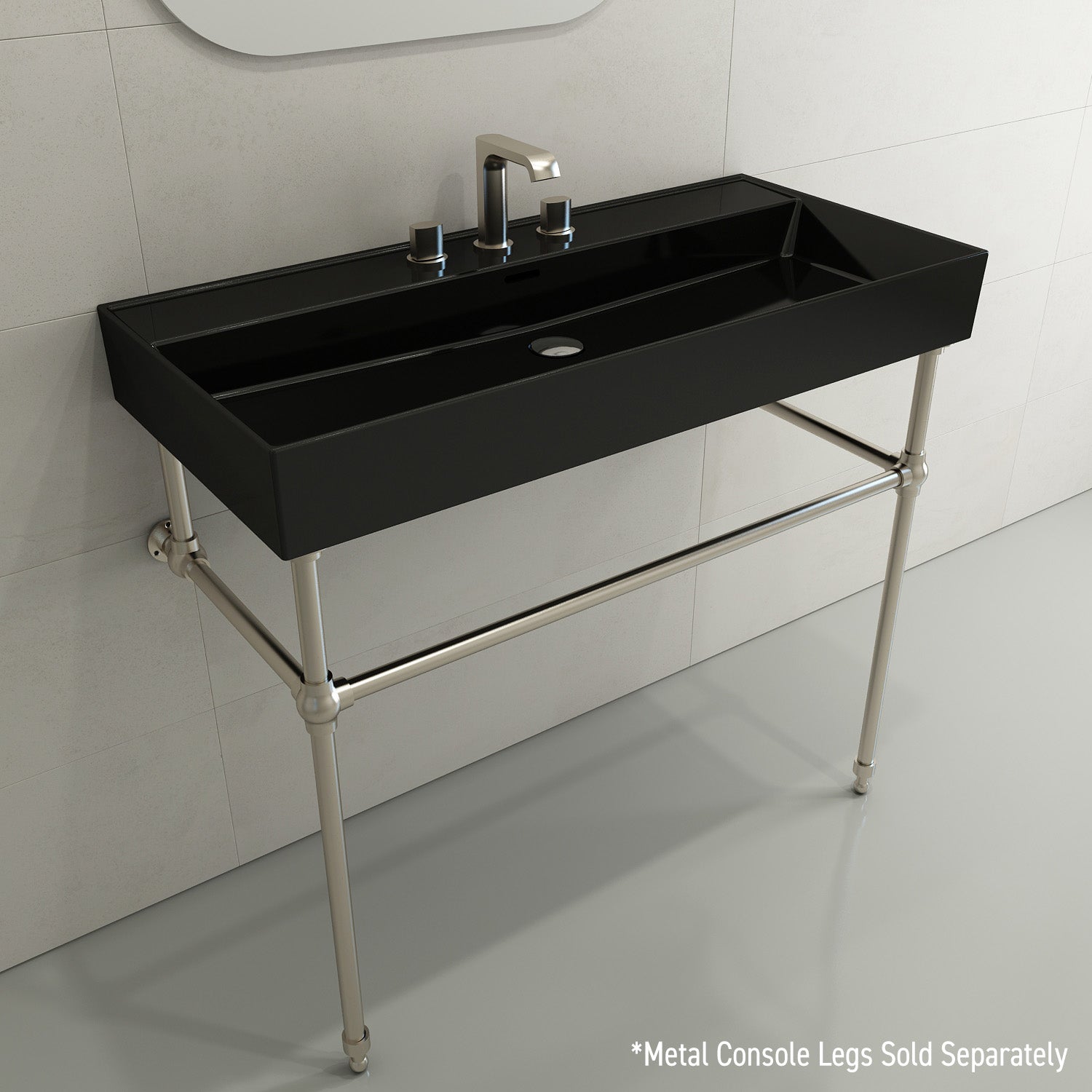 BOCCHI Milano 40" Rectangle Wallmount Fireclay Bathroom Sink, Black, 3 Faucet Hole, 1378-005-0127