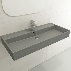 Alternate Image for BOCCHI Milano 40" Rectangle Wallmount Fireclay Bathroom Sink, Matte Gray, Single Faucet Hole, 1378-006-0126