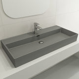 BOCCHI Milano 40" Rectangle Wallmount Fireclay Bathroom Sink, Matte Gray, Single Faucet Hole, 1378-006-0126