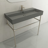 BOCCHI Milano 40" Rectangle Wallmount Fireclay Bathroom Sink, Matte Gray, Single Faucet Hole, 1378-006-0126