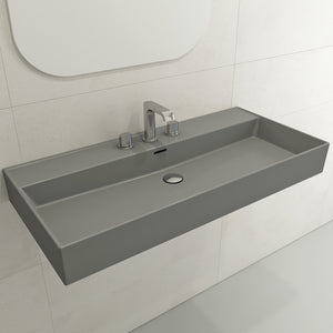 Alternate Image for BOCCHI Milano 40" Rectangle Wallmount Fireclay Bathroom Sink, Matte Gray, 3 Faucet Hole, 1378-006-0127
