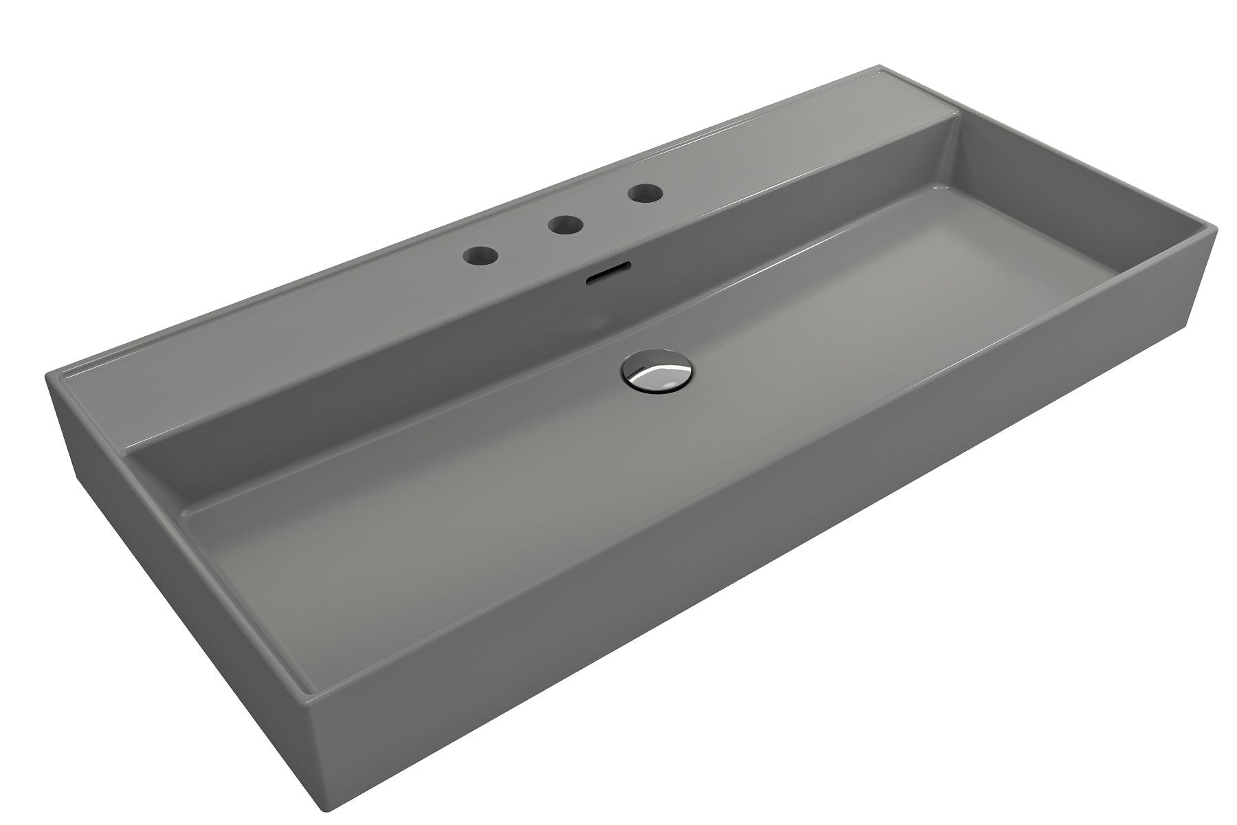 BOCCHI Milano 40" Rectangle Wallmount Fireclay Bathroom Sink, Matte Gray, 3 Faucet Hole, 1378-006-0127