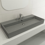 BOCCHI Milano 40" Rectangle Wallmount Fireclay Bathroom Sink, Matte Gray, 3 Faucet Hole, 1378-006-0127