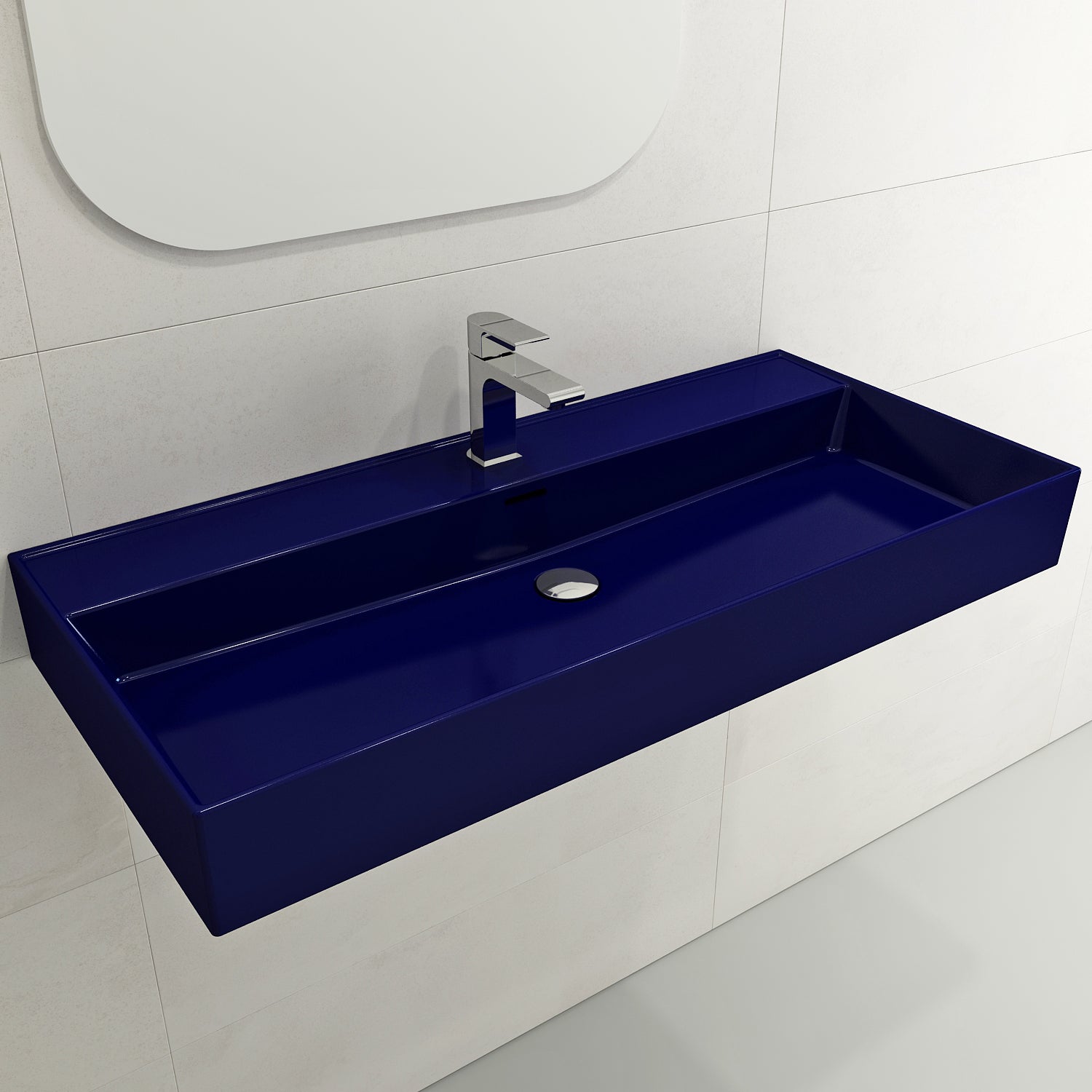 BOCCHI Milano 40" Rectangle Wallmount Fireclay Bathroom Sink, Sapphire Blue, Single Faucet Hole, 1378-010-0126