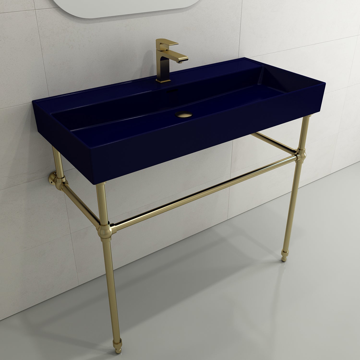 BOCCHI Milano 40" Rectangle Wallmount Fireclay Bathroom Sink, Sapphire Blue, Single Faucet Hole, 1378-010-0126
