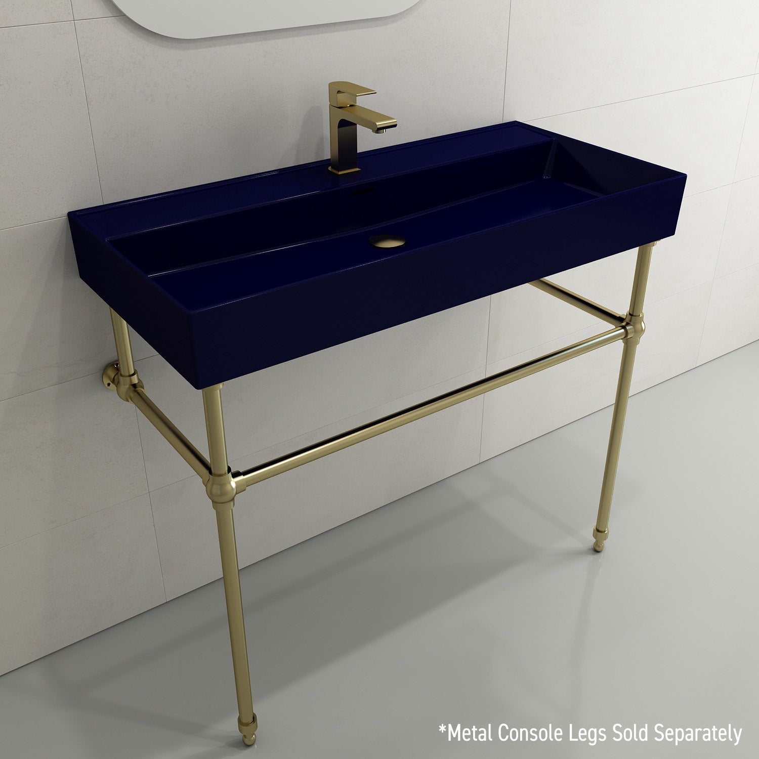 BOCCHI Milano 40" Rectangle Wallmount Fireclay Bathroom Sink, Sapphire Blue, Single Faucet Hole, 1378-010-0126