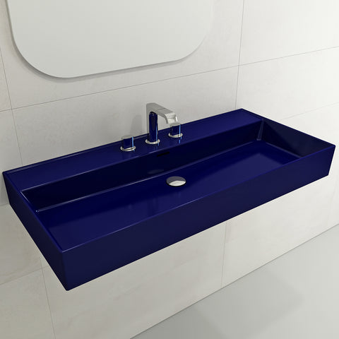 BOCCHI Milano 40" Rectangle Wallmount Fireclay Bathroom Sink, Sapphire Blue, 3 Faucet Hole, 1378-010-0127