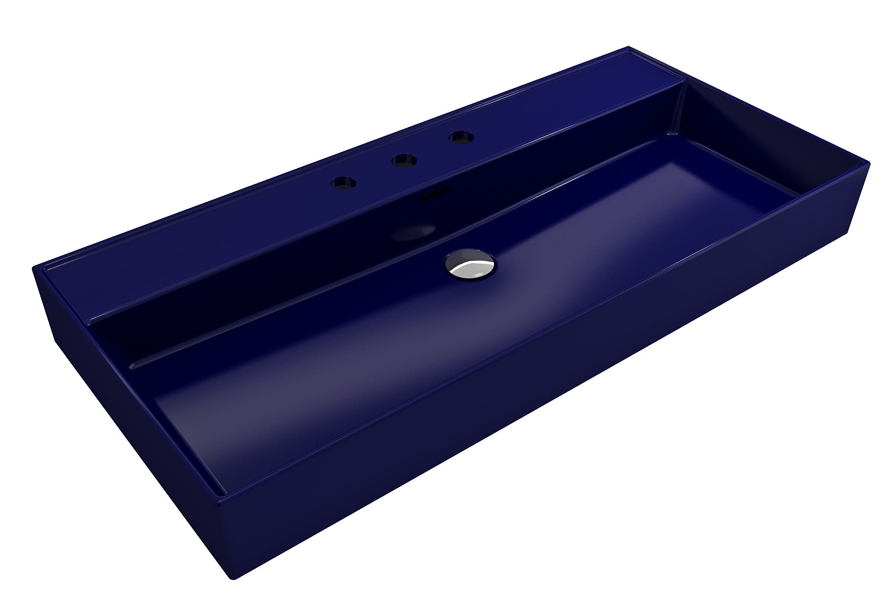 BOCCHI Milano 40" Rectangle Wallmount Fireclay Bathroom Sink, Sapphire Blue, 3 Faucet Hole, 1378-010-0127