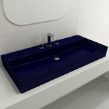 BOCCHI Milano 40" Rectangle Wallmount Fireclay Bathroom Sink, Sapphire Blue, 3 Faucet Hole, 1378-010-0127