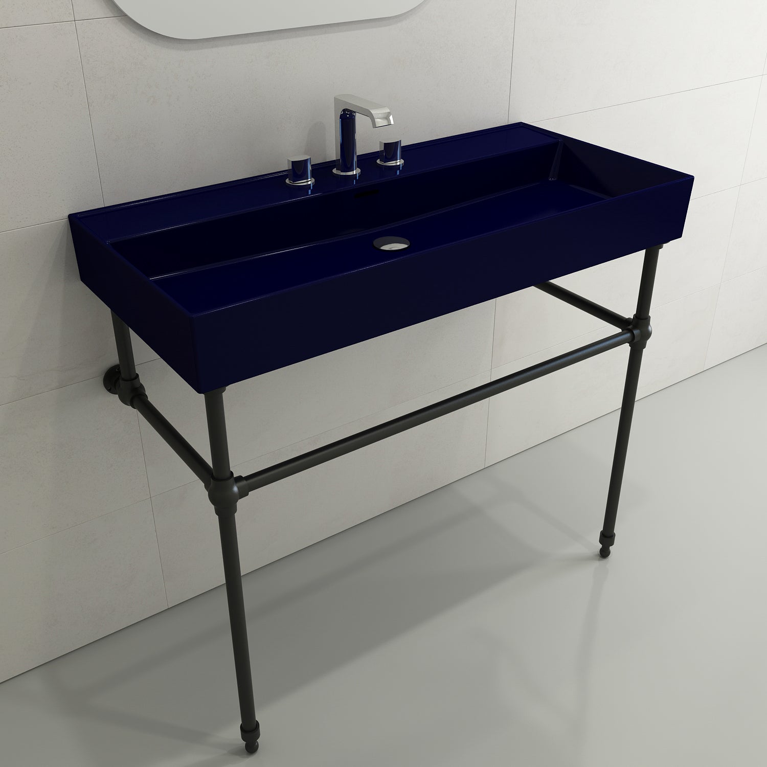 BOCCHI Milano 40" Rectangle Wallmount Fireclay Bathroom Sink, Sapphire Blue, 3 Faucet Hole, 1378-010-0127