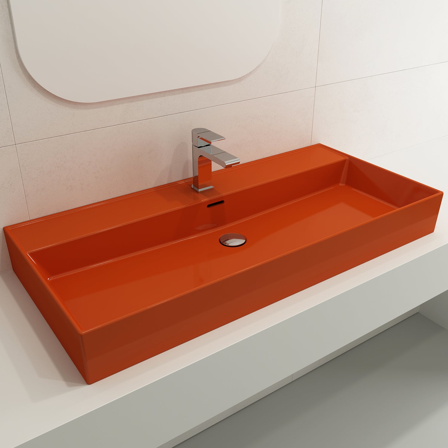 BOCCHI Milano 40" Rectangle Wallmount Fireclay Bathroom Sink, Orange, Single Faucet Hole, 1378-012-0126