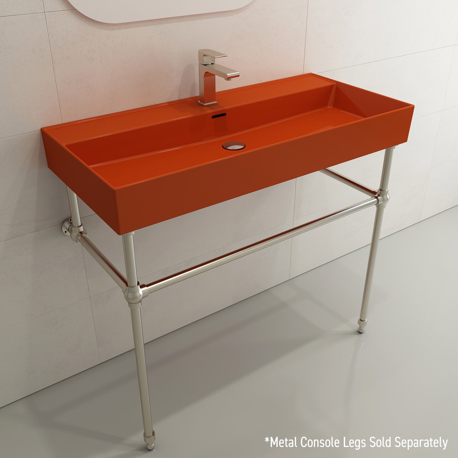 BOCCHI Milano 40" Rectangle Wallmount Fireclay Bathroom Sink, Orange, Single Faucet Hole, 1378-012-0126