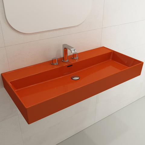 BOCCHI Milano 40" Rectangle Wallmount Fireclay Bathroom Sink, Orange, 3 Faucet Hole, 1378-012-0127