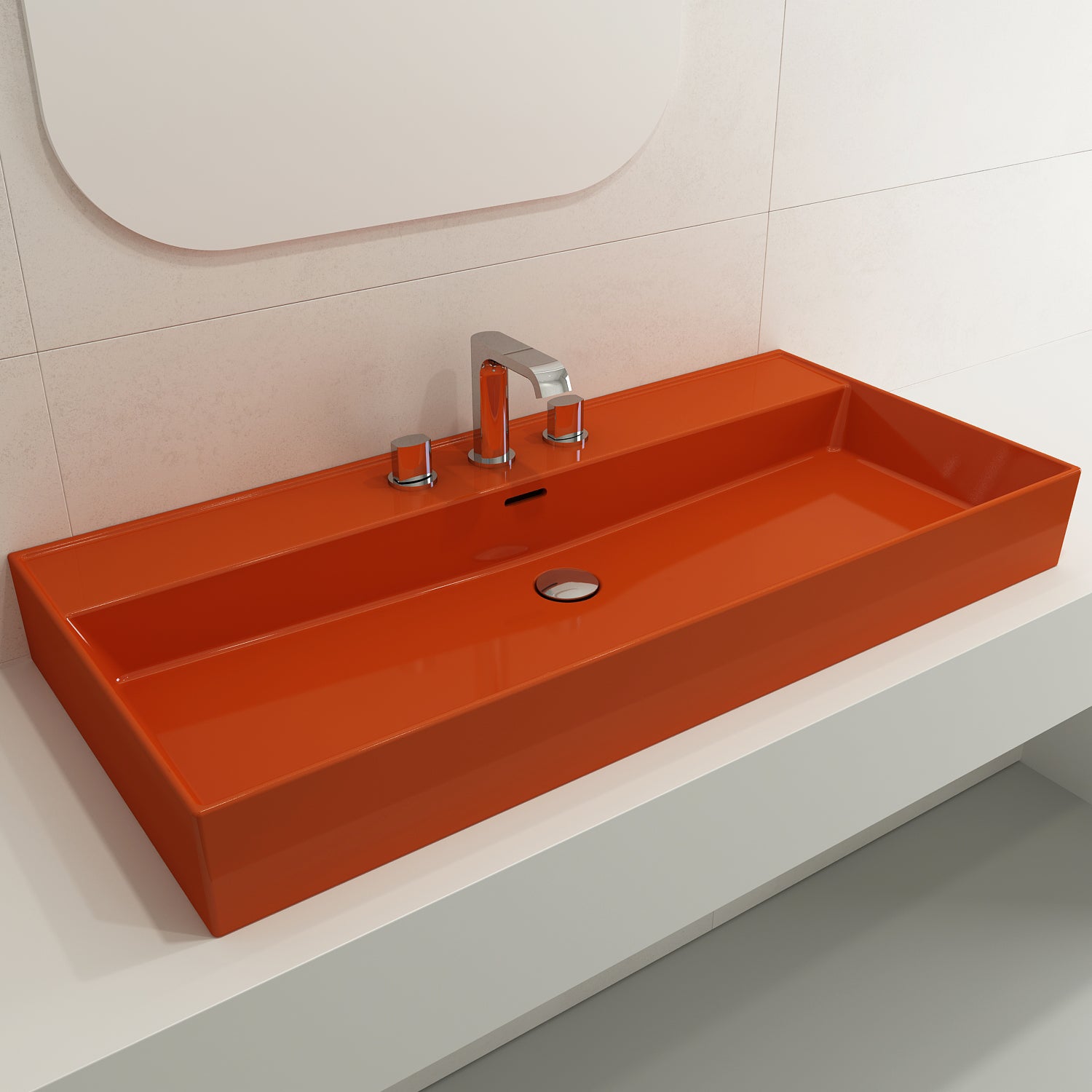 BOCCHI Milano 40" Rectangle Wallmount Fireclay Bathroom Sink, Orange, 3 Faucet Hole, 1378-012-0127