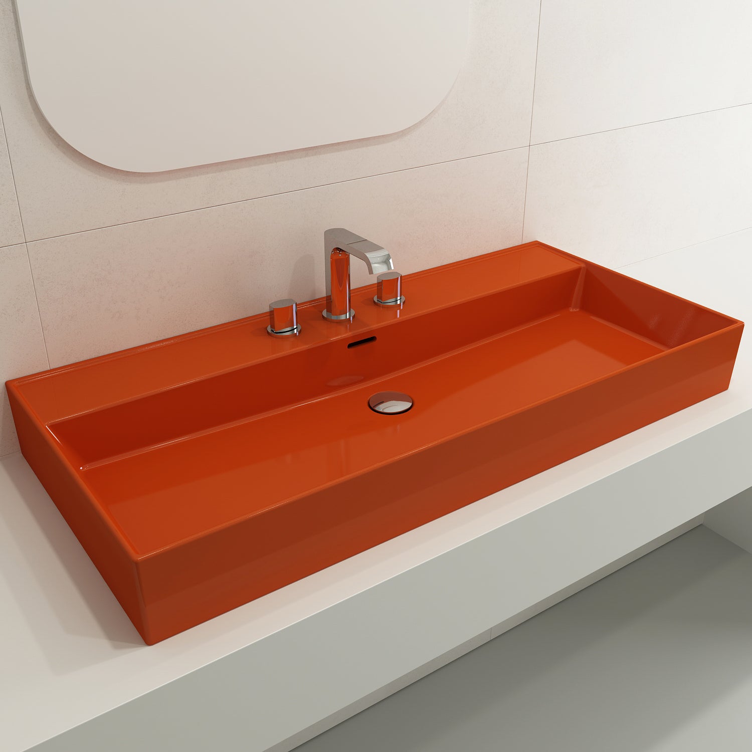 BOCCHI Milano 40" Rectangle Wallmount Fireclay Bathroom Sink, Orange, 3 Faucet Hole, 1378-012-0127