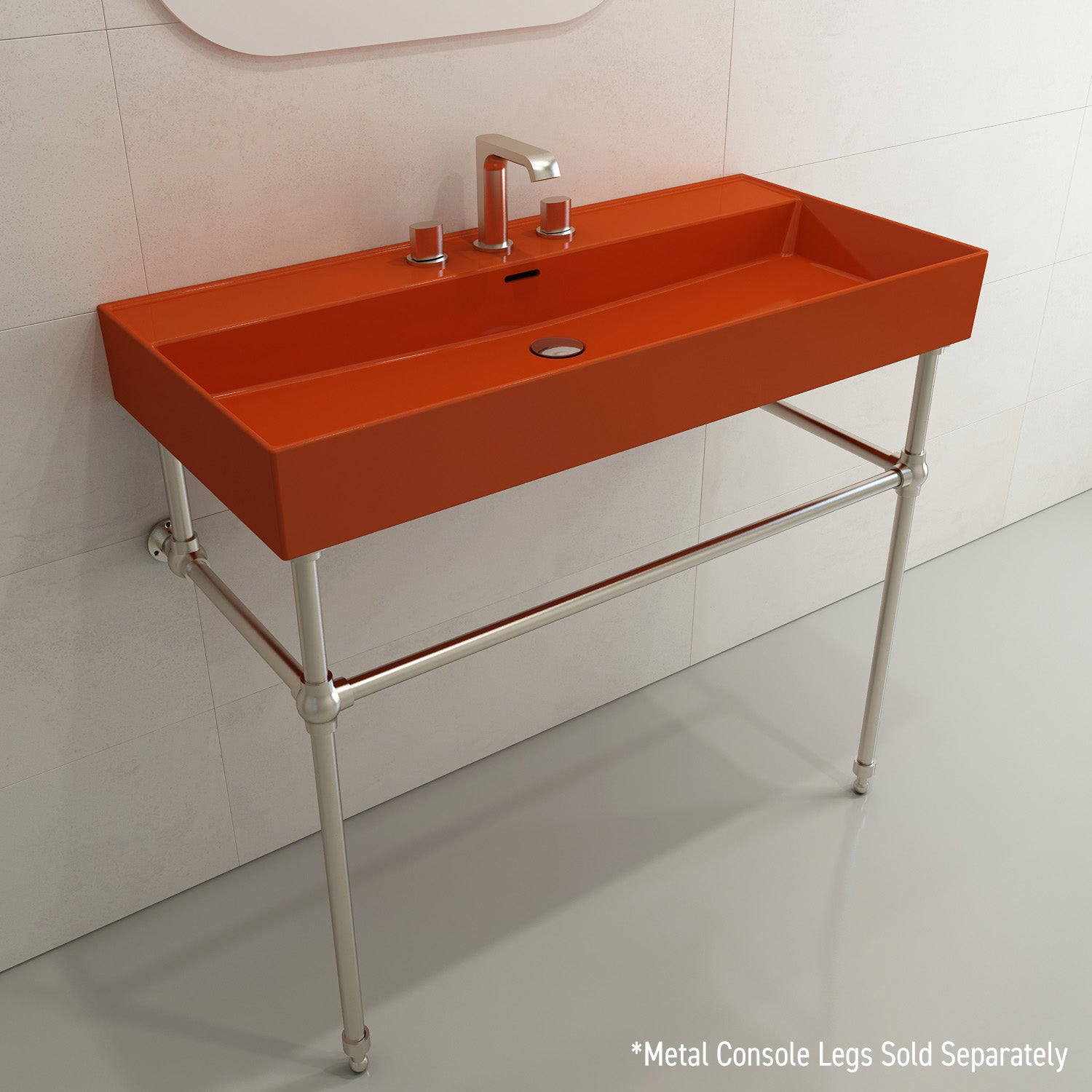 BOCCHI Milano 40" Rectangle Wallmount Fireclay Bathroom Sink, Orange, 3 Faucet Hole, 1378-012-0127