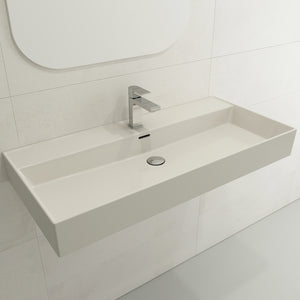 Alternate Image for BOCCHI Milano 40" Rectangle Wallmount Fireclay Bathroom Sink, Biscuit, Single Faucet Hole, 1378-014-0126