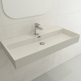 BOCCHI Milano 40" Rectangle Wallmount Fireclay Bathroom Sink, Biscuit, Single Faucet Hole, 1378-014-0126