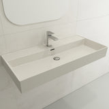 BOCCHI Milano 40" Rectangle Wallmount Fireclay Bathroom Sink, Biscuit, Single Faucet Hole, 1378-014-0126