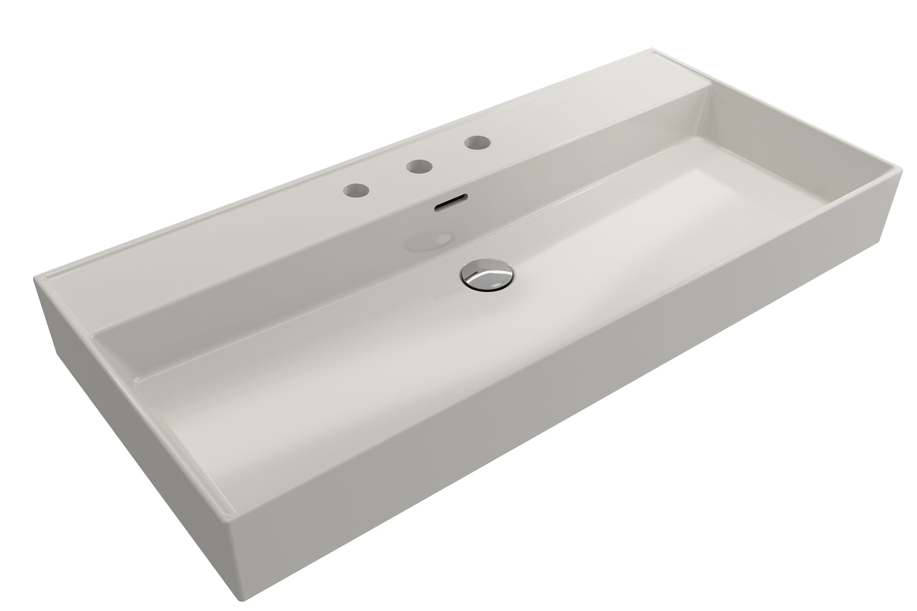 BOCCHI Milano 40" Rectangle Wallmount Fireclay Bathroom Sink, Biscuit, 3 Faucet Hole, 1378-014-0127