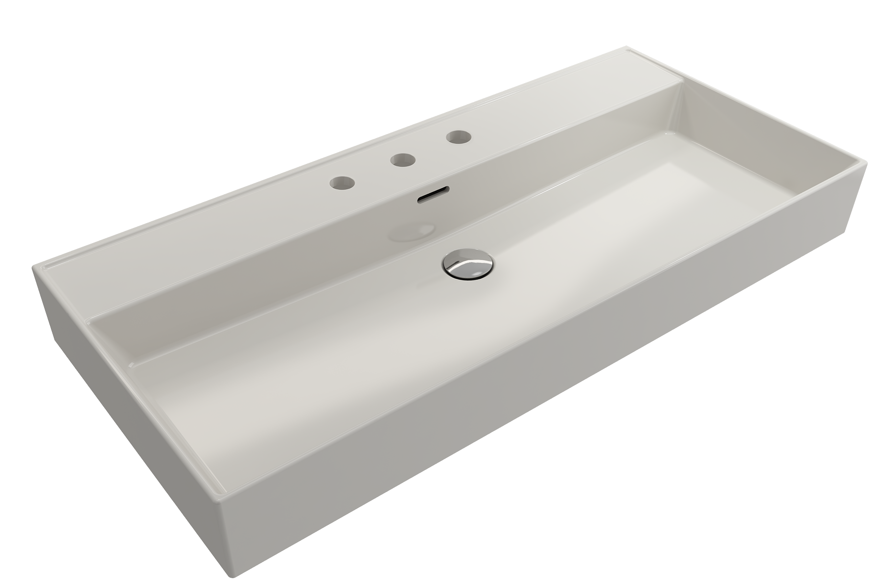 BOCCHI Milano 40" Rectangle Wallmount Fireclay Bathroom Sink, Biscuit, 3 Faucet Hole, 1378-014-0127