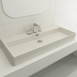 BOCCHI Milano 40" Rectangle Wallmount Fireclay Bathroom Sink, Biscuit, 3 Faucet Hole, 1378-014-0127